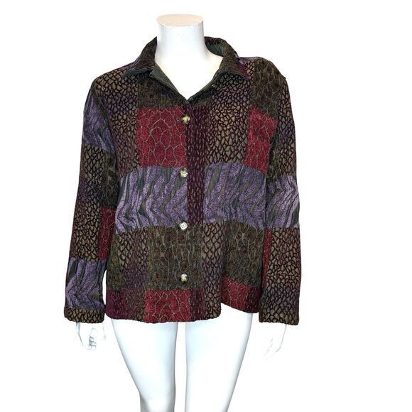 COLDWATER CREEK Vintage 90’s XL‎ Jacket Patchwork Tapestry Button Front Blazer - Picture 1 of 5